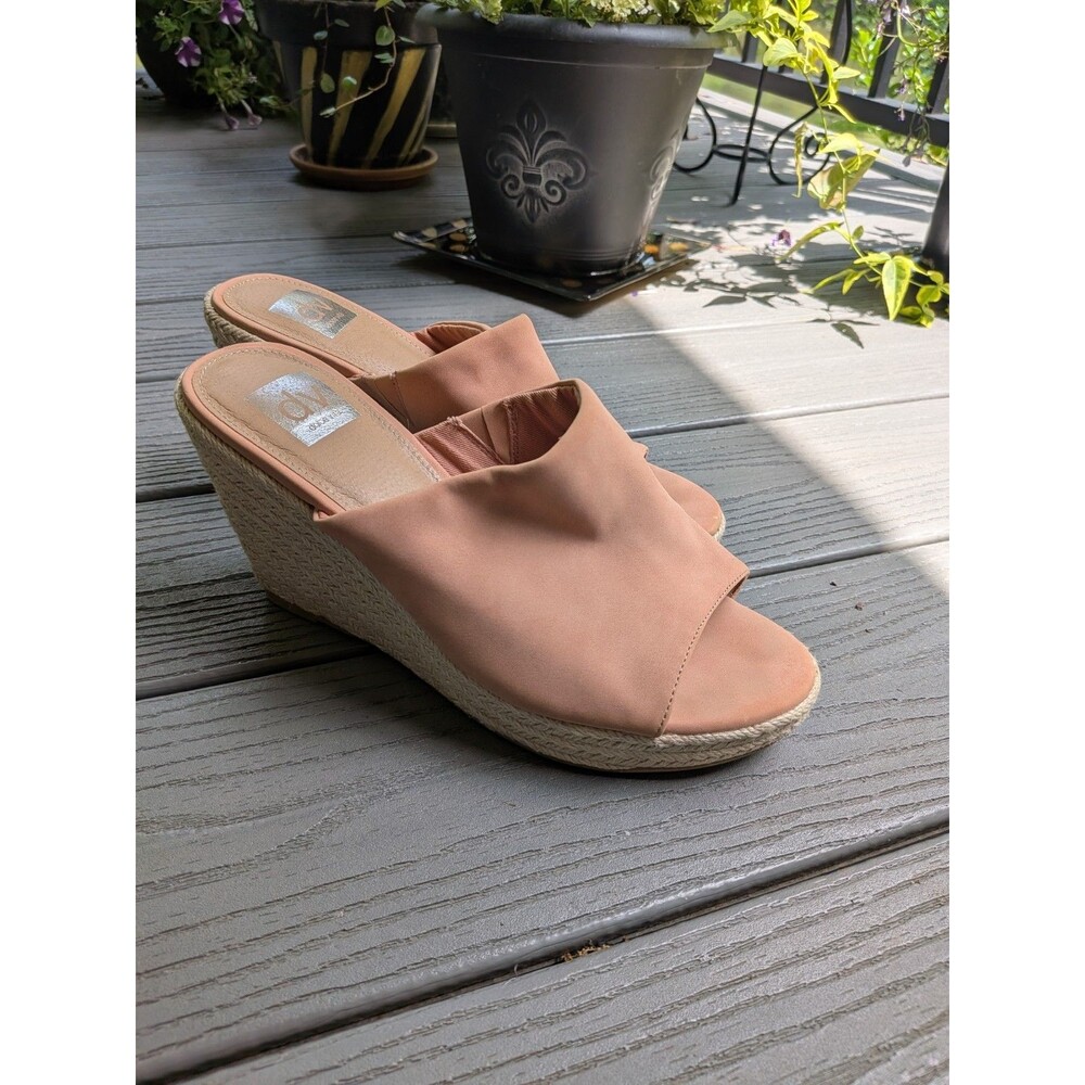 Dolce Vita Dixon Women’s 8.5 Blush Faux Suede Slip On Wedge Heel Sandals Shoes - Picture 2 of 12